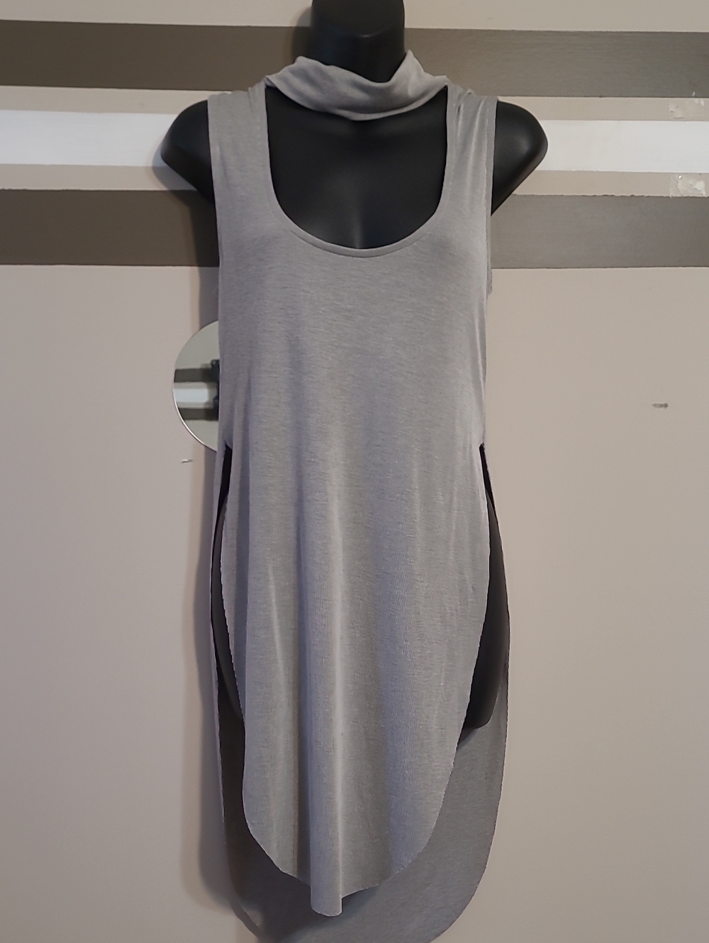 $5>>>Sleeveless Light Gray Draped Tunic Side Slits
